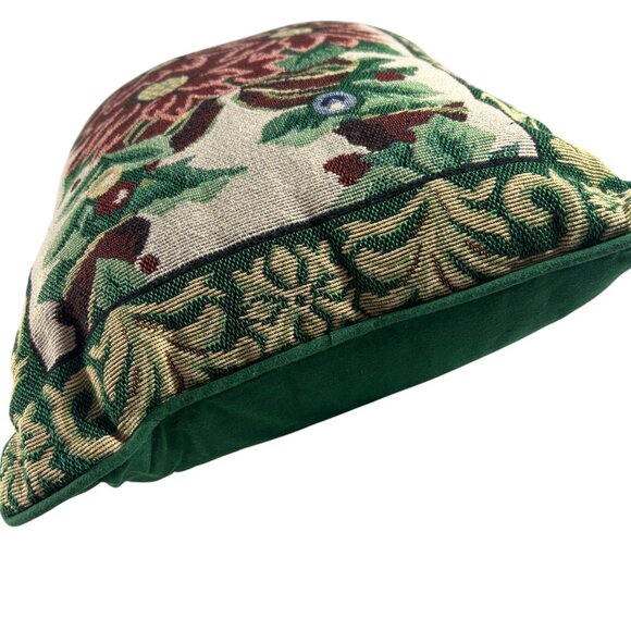 Christmas Poinsettia Tapestry Style Throw Pillow Flower Holiday Red Green - Picture 3 of 8